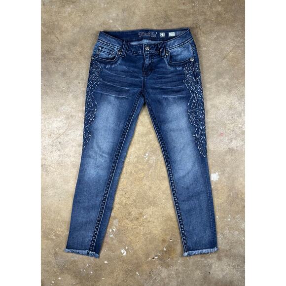 Miss Me Signature‎ Ankle Skinny Jeans Women’s 27 Blue Mid-Rise Embellished - Picture 1 of 14